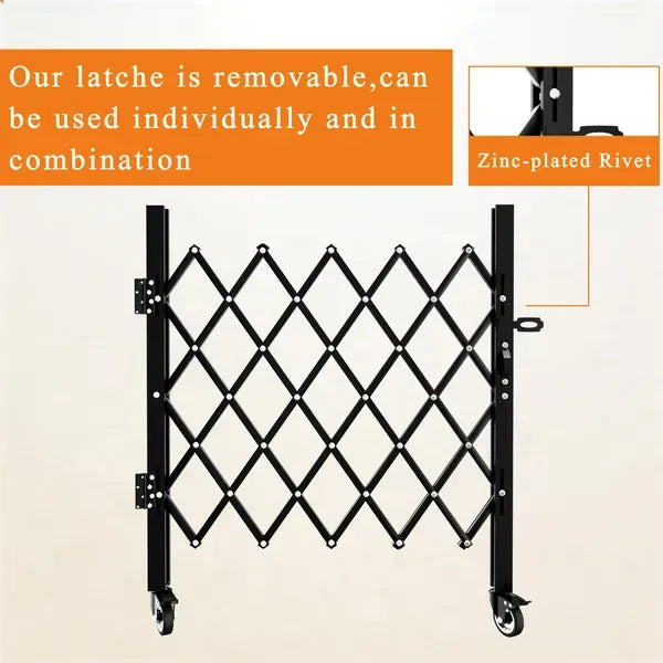 Foldable Security Gate, Expandable Safety Barrier With 360' Swivel Casters Lockable Design, Portable Mobile Rolling Barricade For Garage, Warehouse, Driveway And Pool Areas - 51.57' H X 74' W
