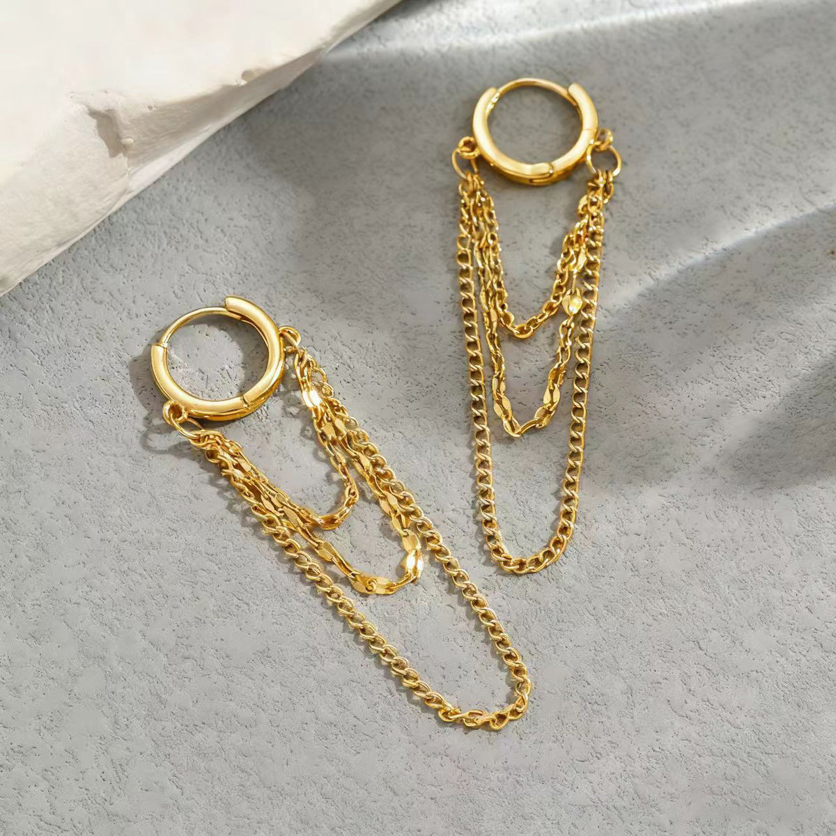 Cross-border European American Women Huggie Earrings, Geometric Tassel Chain Design, Premium Versatile Fashion Ear Jewelry