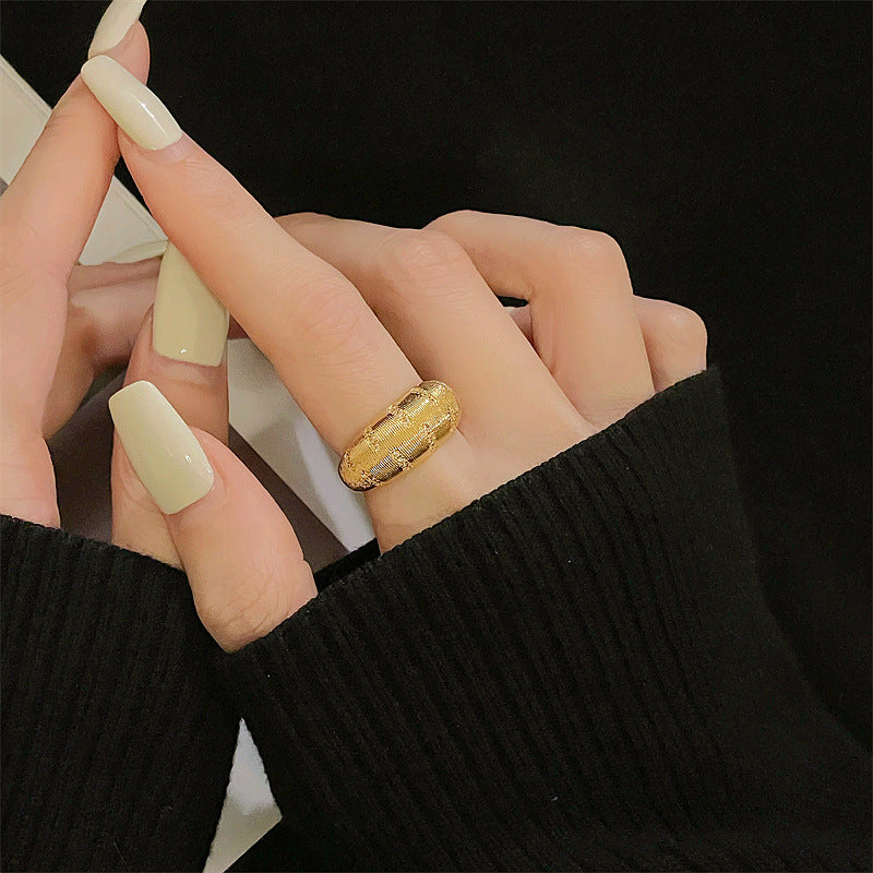 Niche Gold Vintage Brushed Retro Ring For Women, Zircon Inlay Luxury Exquisite Temperament Personalized Accessories