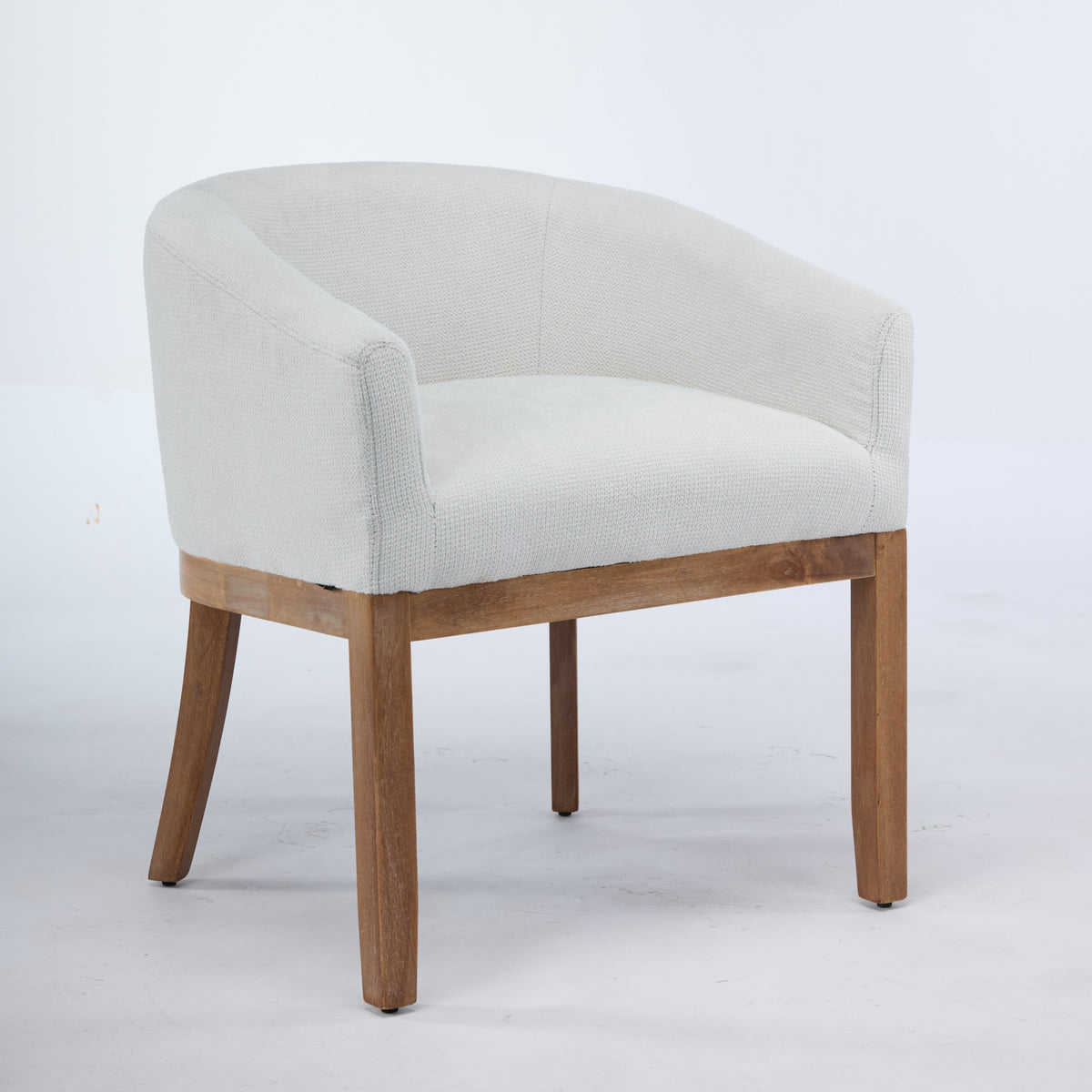 Mid Century Modern Upholstered Barrel Dining Chairs With Arms,Farmhouse Linen Kitchen & Dining Room Chairs With Natural Hardwood Frame, 19IN W Accent Chairs For Living Room,Single Pack,Beige,DE1891BG