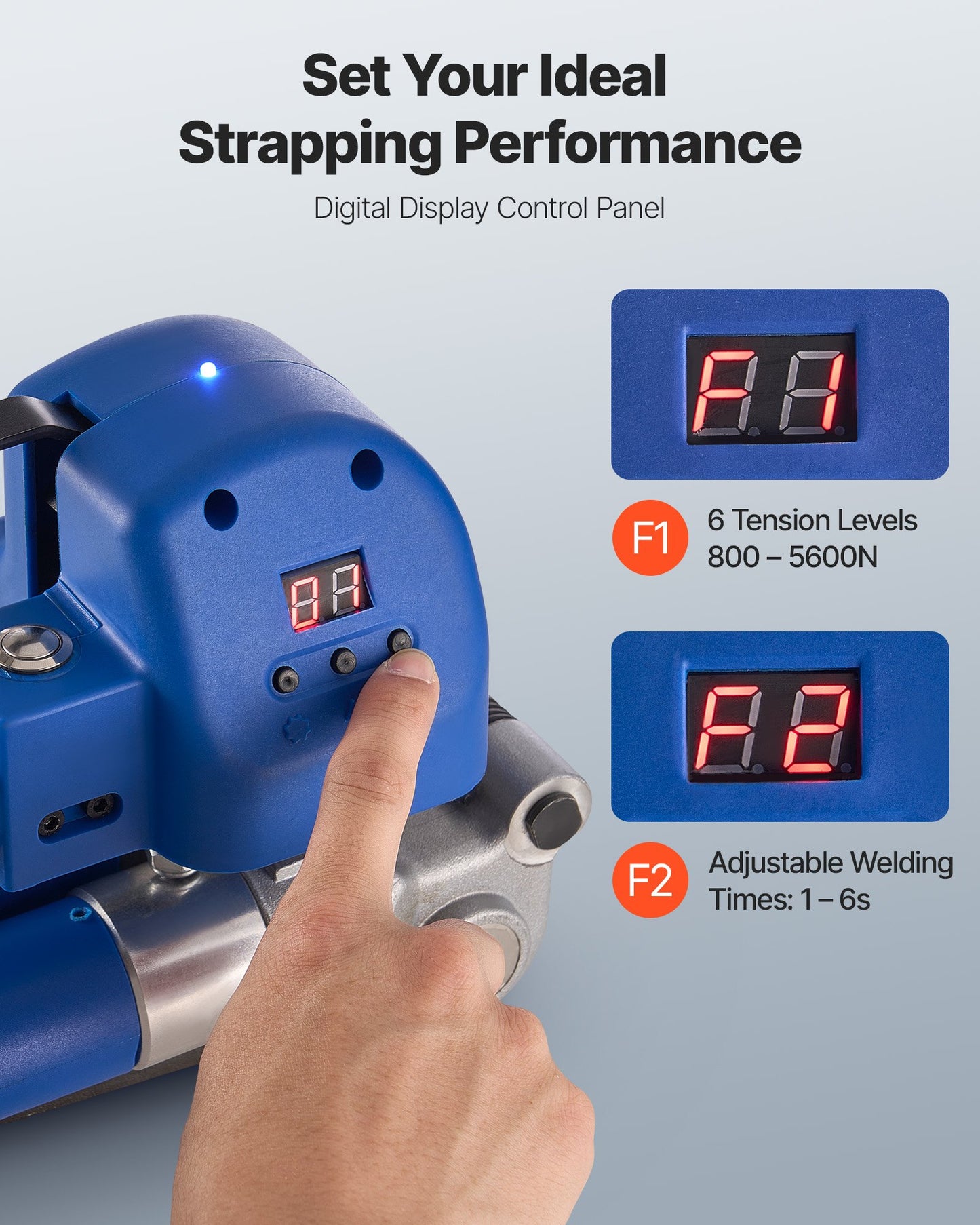 Electric Strapping Machine, 2 X 4000mAh Batteries, Automatic Strapping Tool With Digital Display For 0.394-0.748 Inches Wide PET Straps, Handheld Banding Tools For Packaging Box Pallet