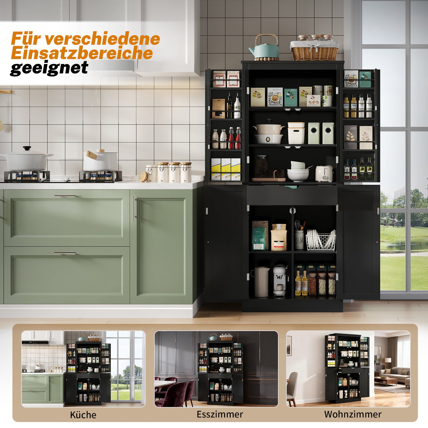 Kitchen Cabinet, Multifunctional Tall Cabinet, Sideboard With Two Shelf Doors, Storage Compartments And Internal Drawer, 182 X40 X75, Suitable For Kitchen, Dining Room And Living Room.