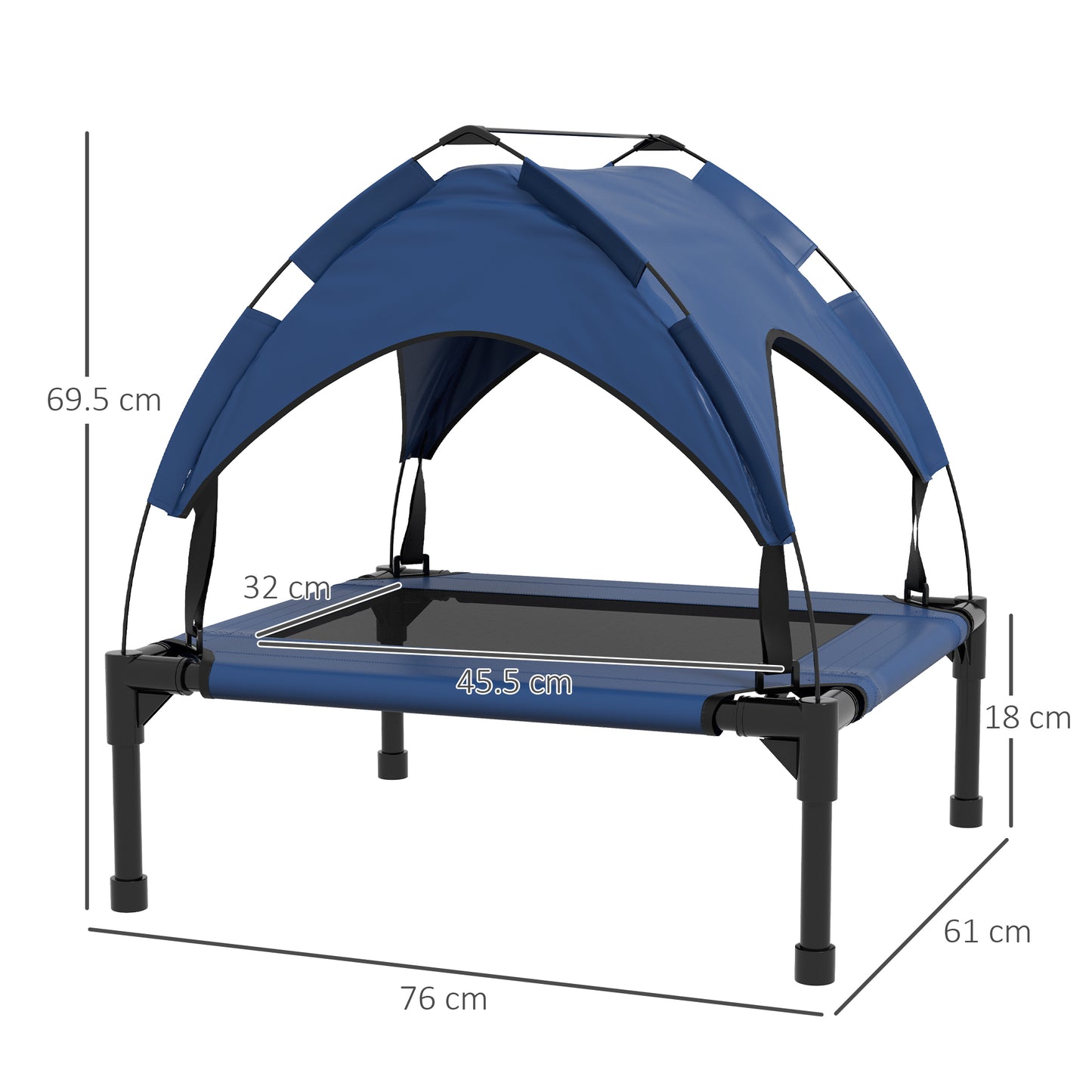 PawHut Cooling Raised Pet Bed W/ Washable Breathable Mesh, For Small Medium Dogs, 76 X 61 X 69.5cm - Dark Blue