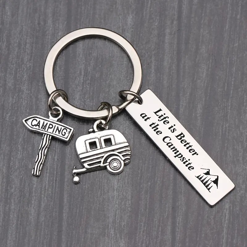 4pcs Camping Site Life Is Better Keychain, RV Camping Trailer Accessories, Camping Travel Trailer Keychain Gifts, Souvenirs, Car Parts Package Charm