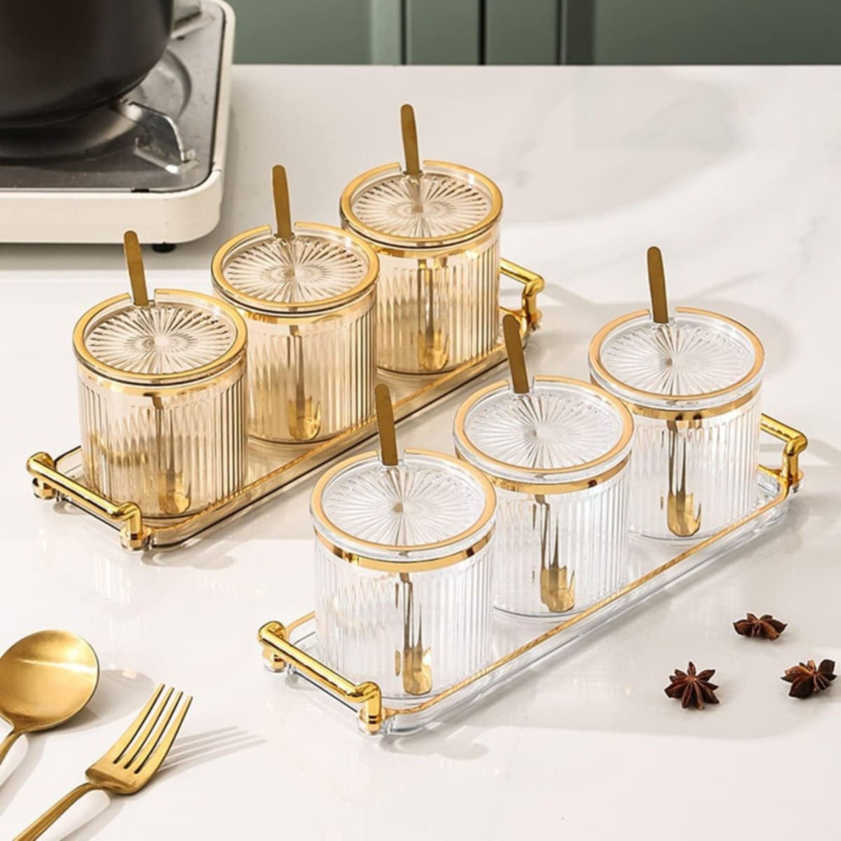 3-Piece White Spice Box Set – Includes Spoons, European Design For Spice Storage, Kitchen Organizer & Party Accessory Set