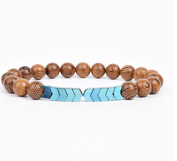 8mm Chicken Wing Wood Grain Black Tourmaline Arrowhead Yoga Bracelet