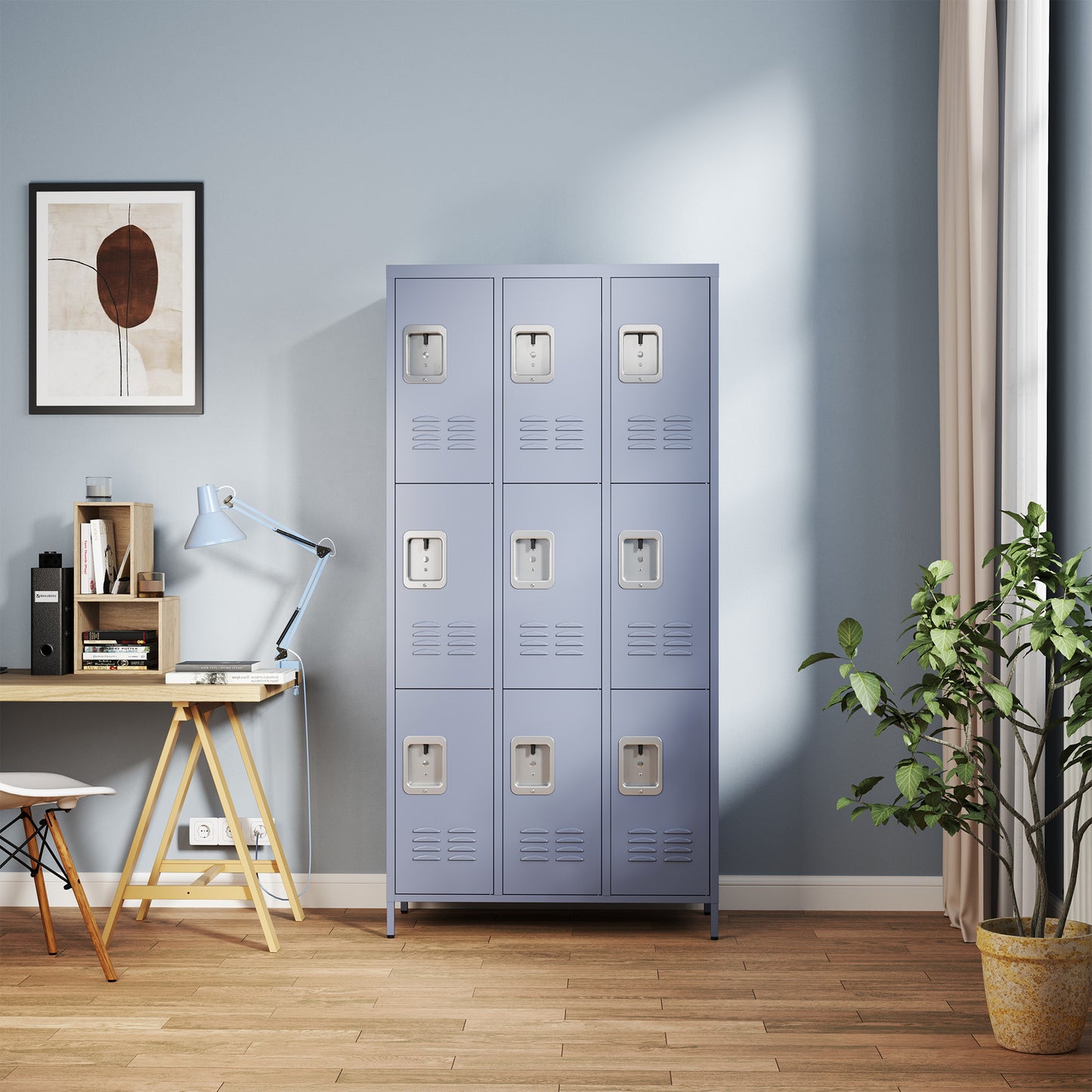 9 Door 72 H Metal Lockers With Lock For Employees,School,Office,Gym,Bedroom,Storage Locker Cabinet,Gray,Assembly Required