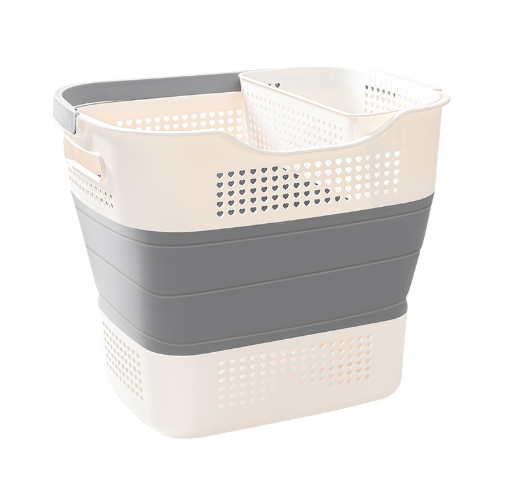 Large-capacity dirty clothes basket-including hanging basket-folding model-light gray-PP+PET-1 piece