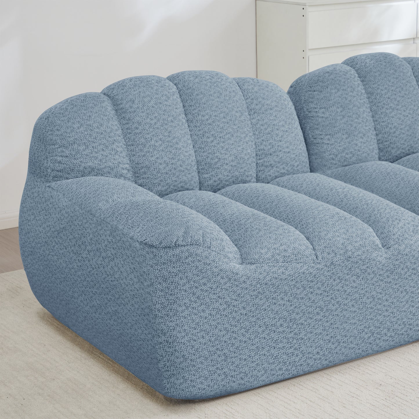 2 Seater Modular Boneless Sofa, Shell Shape, Deep Seat Cushions, Sofa For Living Room & Apartment, No Setup Required, Blue