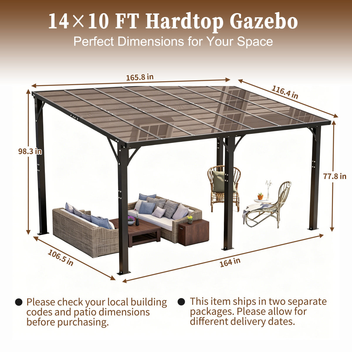 14x10 FT Hardtop Gazebo, Heavy Duty Outdoor Pergola with Tinted Polycarbonate Roof, UV & Snow Resistant, Rustproof Aluminum Frame – For Patio, Backyard, Garden, Carport