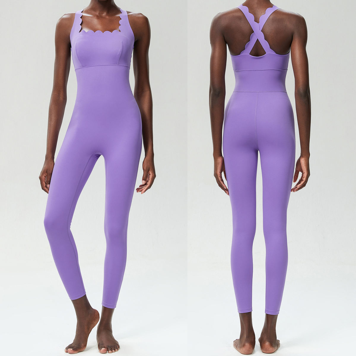Tight-fitting Sports Yoga Bodysuit With A Crisscross Lace Design On The Back