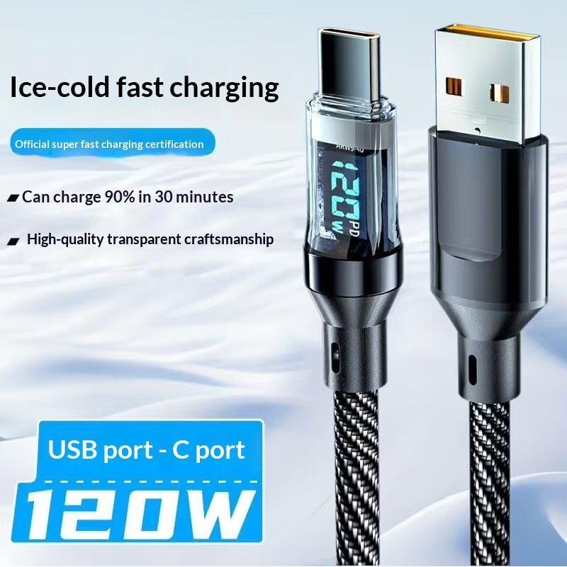 120W Digital-display Fast-charging Cable With Smart Power-off Feature