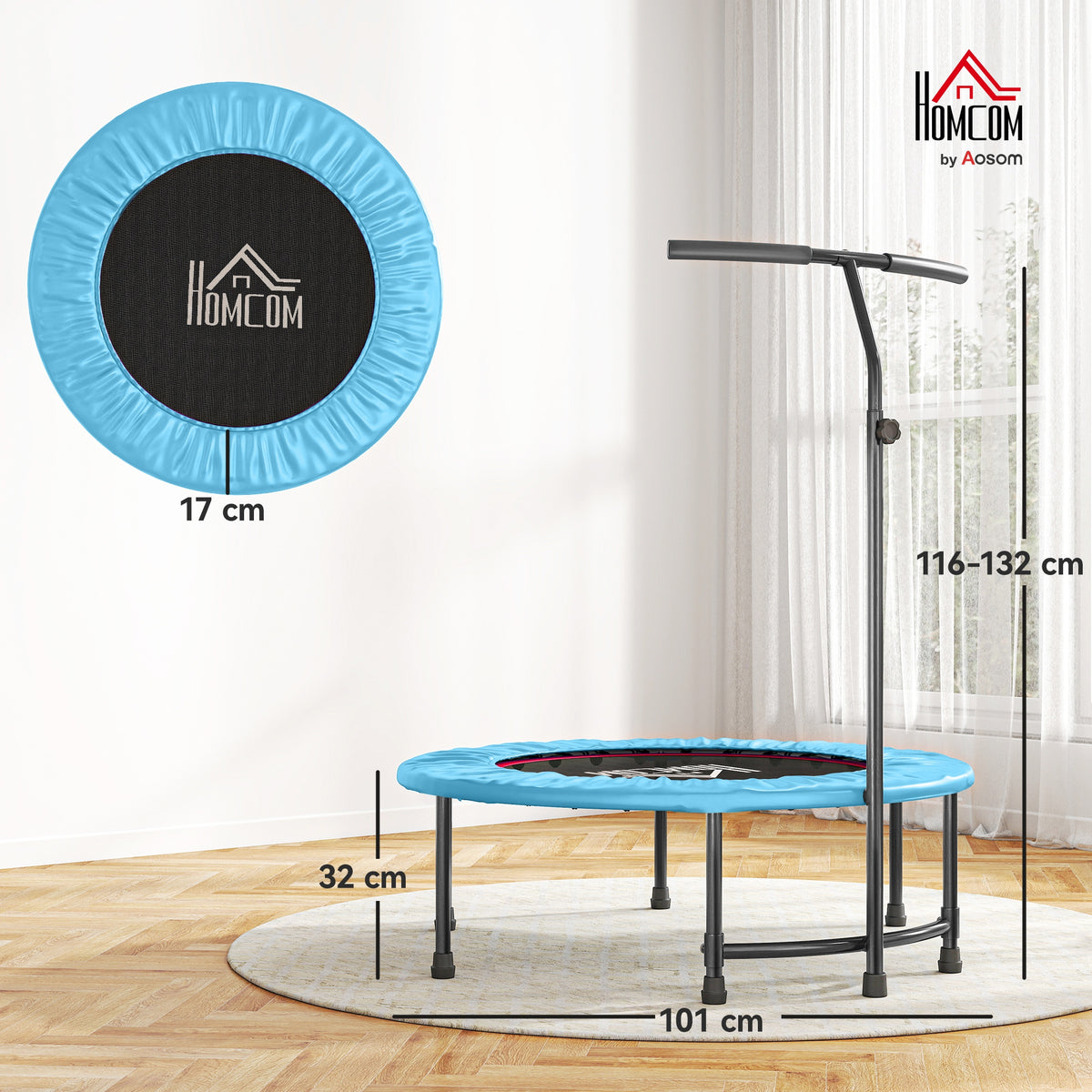40" Fitness Trampoline With Adjustable Handle, Rebounder Trampoline, Mini Jumper For Indoor Exercise Workout, Blue