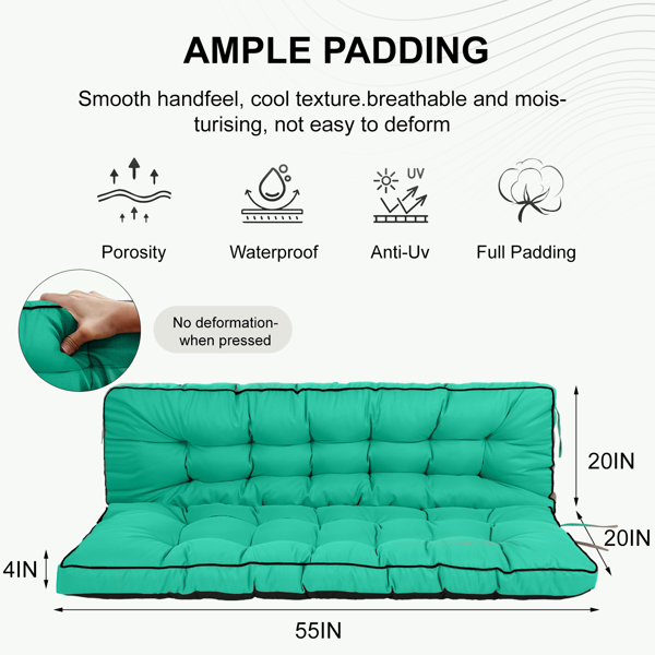 Outdoor Swing Cushions 55 Inch,Waterproof 4in Thick Porch Swing Cushion Replacement With Backrest And Ties,Comfortable 2-3 Seat Pation Swing Pad For Backyard,Garden,Lawn,Outdoor Furniture Blue