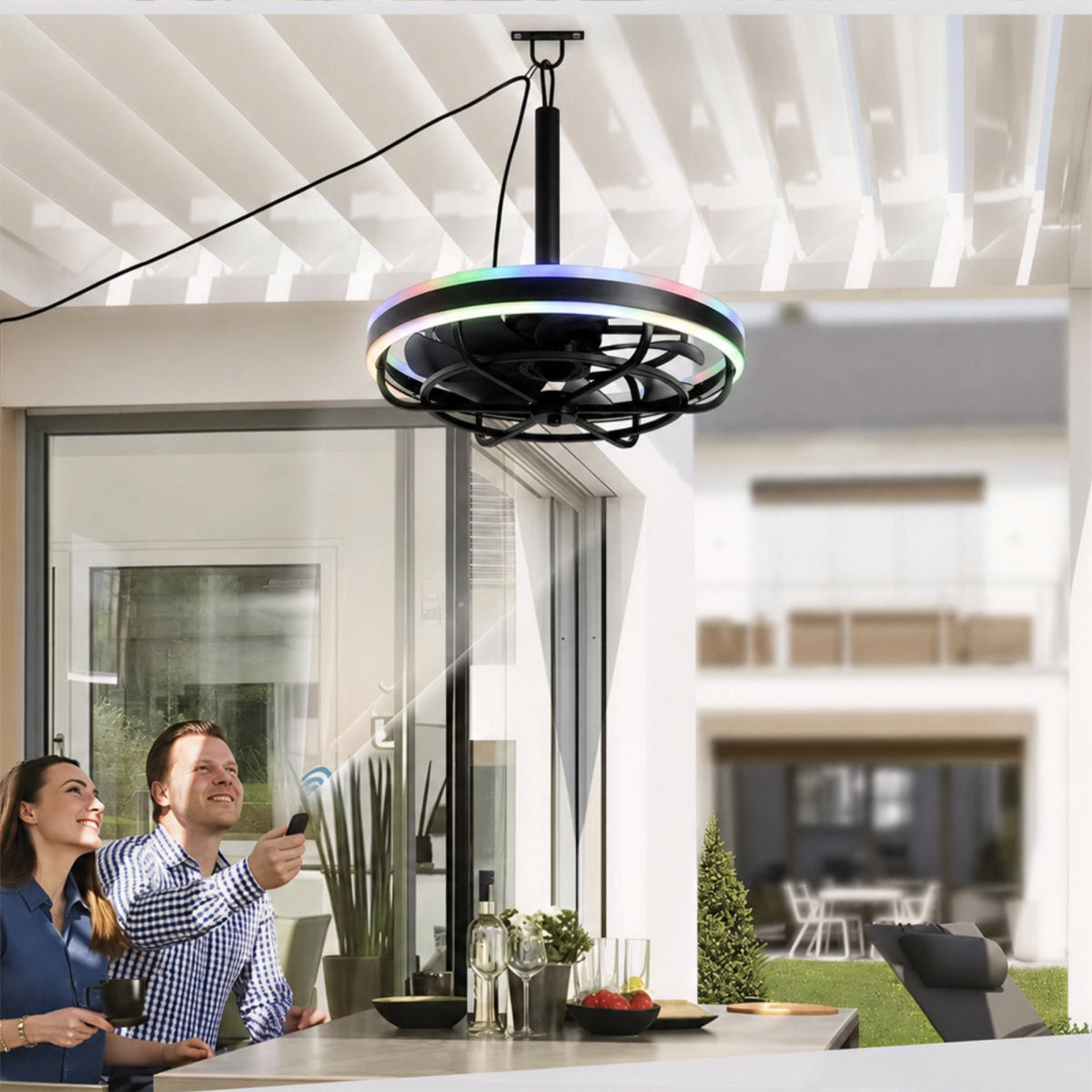 Outdoor & Indoor Ceiling Fan Light LED Light Source And Remote Control, 3000-6500K Dimmable Modern LED Fan Light, 6 Speeds, Quiet DC Motor For Living Room, Bedroom,Kitchen----Matte Black