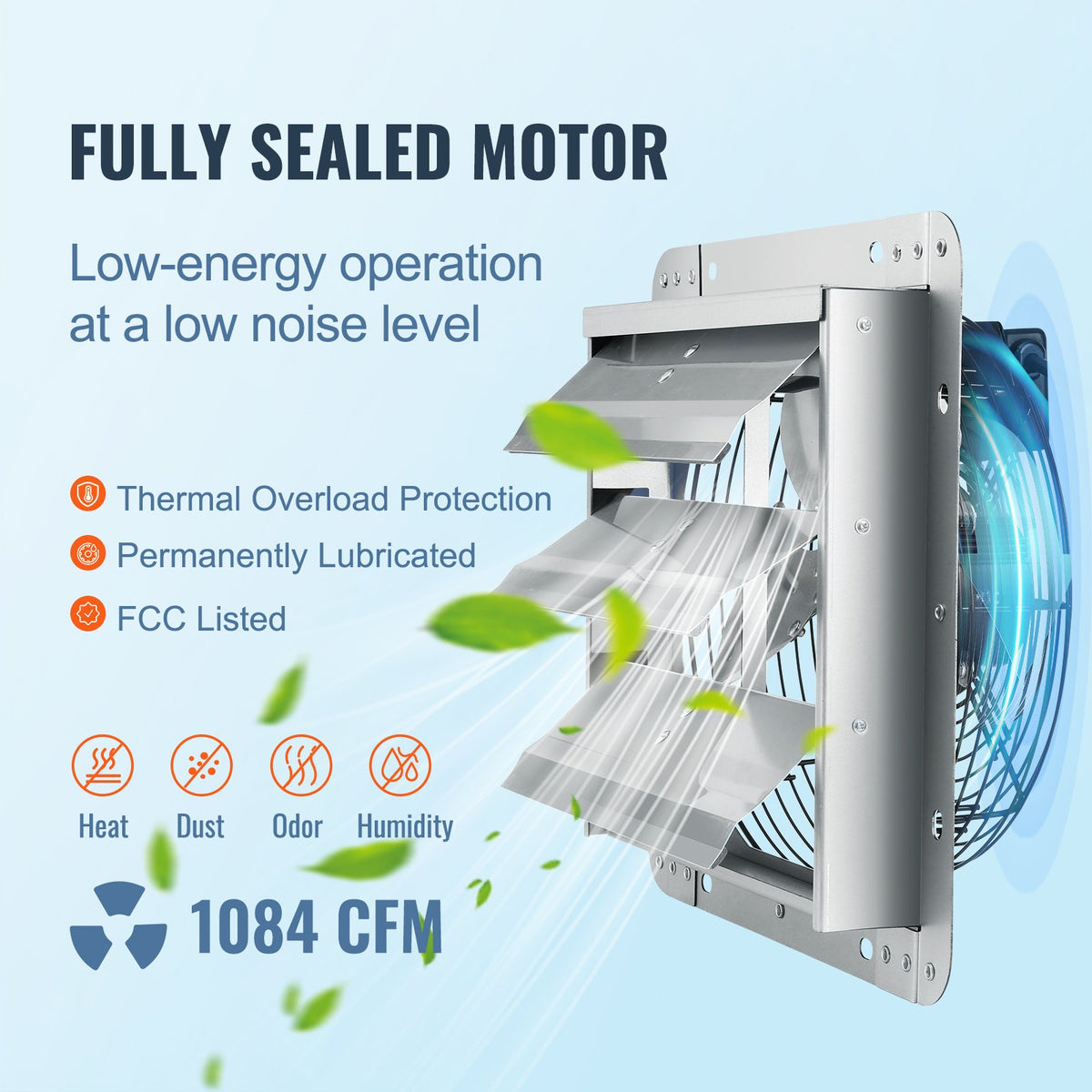 12'' Shutter Exhaust Fan, High-speed 1000 CFM, Aluminum Wall Mount Attic Fan With AC-motor, Ventilation And Cooling For Greenhouses, Garages, Sheds, Shops, FCC