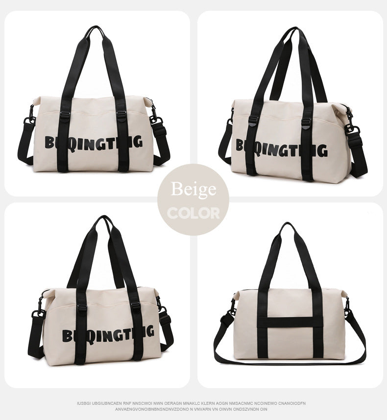 Women's Fashion Letter Print Gym Duffel Bag - Wet & Dry Separation Yoga Fitness Tote, Weekender Overnight Shoulder Bag For Travel