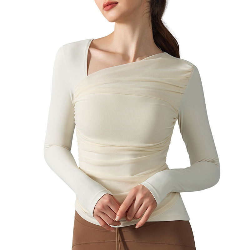 Diagonal Collar Yoga Long Sleeve T-shirt