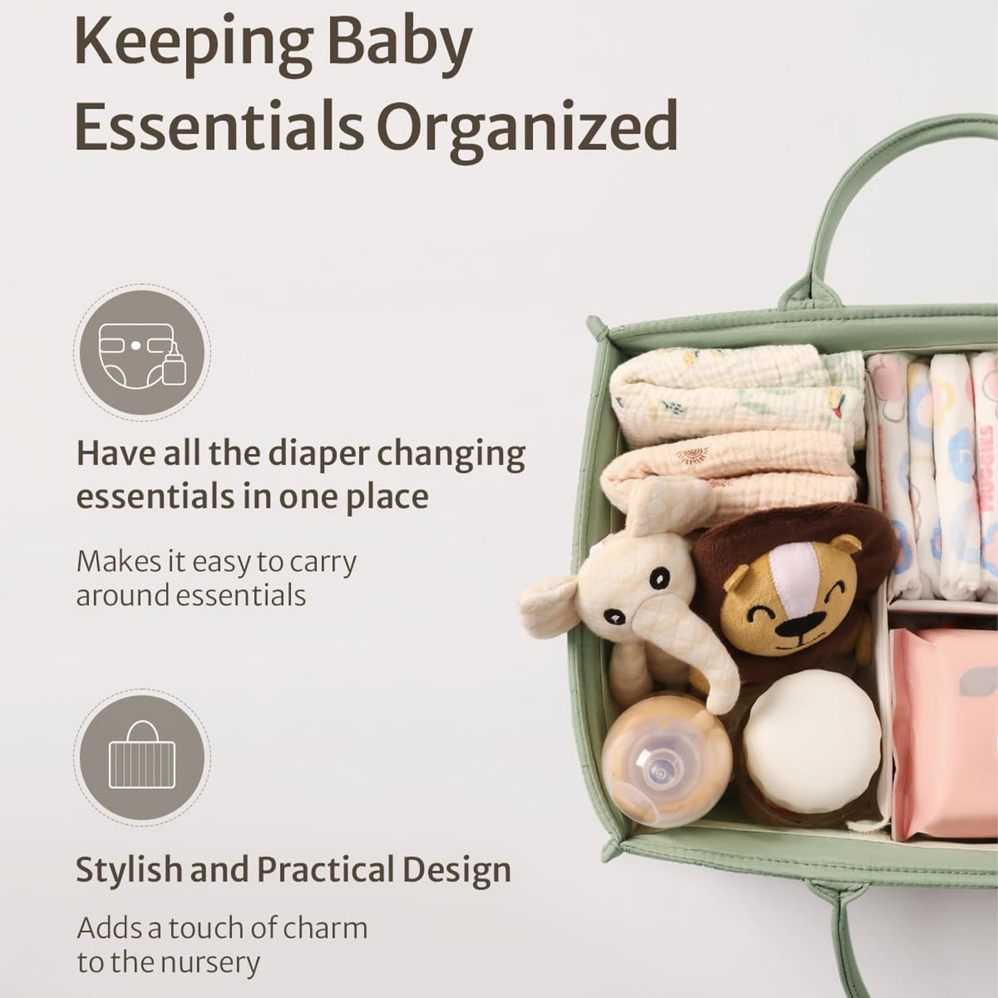 Baby Diaper Caddy Organizer, Stylish Storage Basket For Newborn Essentials And Diaper Station, Gift For Baby Shower And Registry Must-Have