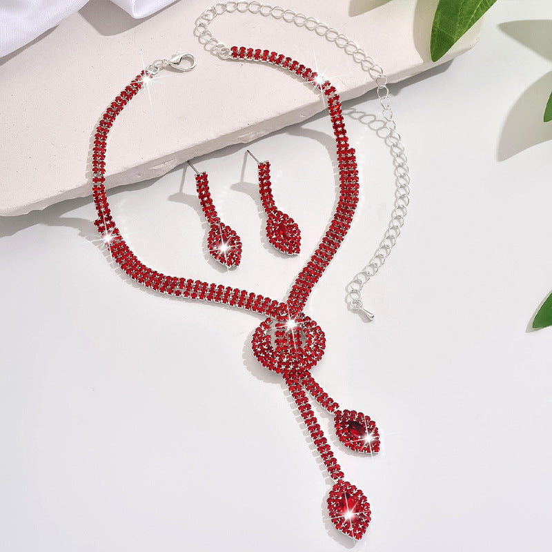 Cross-Border New Style Personalized Creative Design Full Diamond Geometric Water Drop Necklace And Earrings Set For Women, Elegant Zircon Jewelry