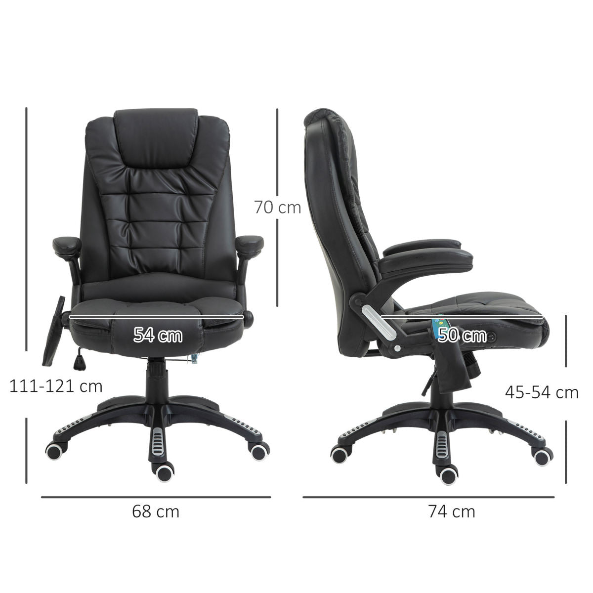 6-Point Massage Office Chair With Seat Heated For Home Office, PU Leather High Back Executive Desk Chair With Adjustable Height And 360° Swivel For Work Study, Black