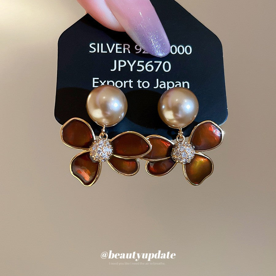 Silver Needle Fashion Flower Geometric Earrings Women Niche Trendy Versatile Premium Jewelry