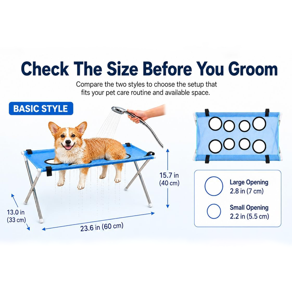 Dog Grooming Hammock Stand, Foldable Dog Bath Holder Sling Shower Chair Heavy-Duty Pet Bath Stool For Small & Medium Dogs, Home Salon Grooming, Washable Mesh, Joint Support & Restraint