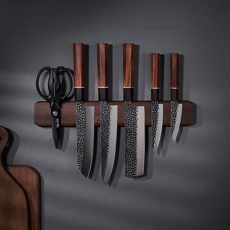 Magnetic Knife Holder Wall-mounted Drill-free Solid Wood Storage