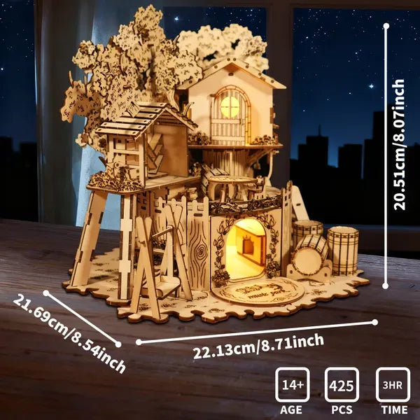 3D Wooden Puzzle Tree House With Light Handmade Crafts Assembly Model Kits Creative Decoration Birthday And Christmas Gifts