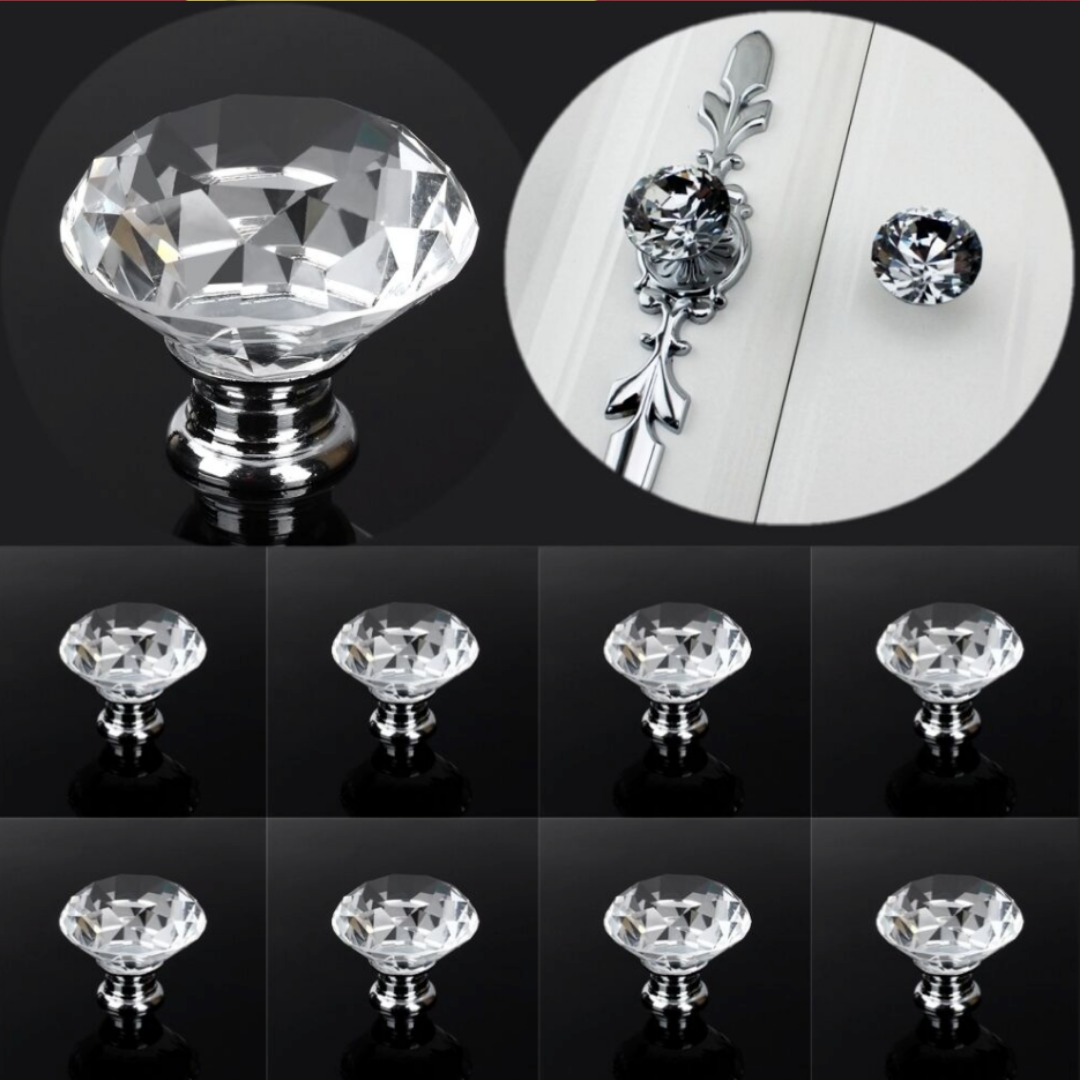 Crystal Clear Knob Diamond Glass Drawer Wardrobe Kitchen Cupboard Cabinet Handle