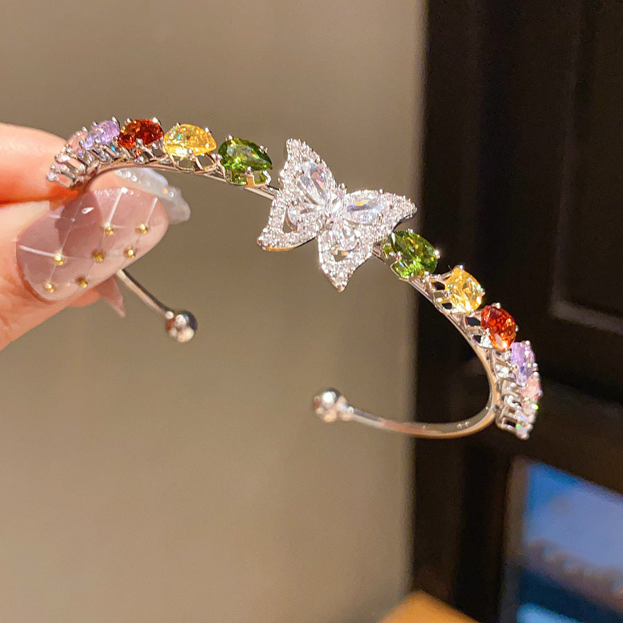 Classic Vintage European Zircon Inlaid Bracelet, French Elegant Temperament Sparkly Rhinestone Light Luxury Fashion Bangle