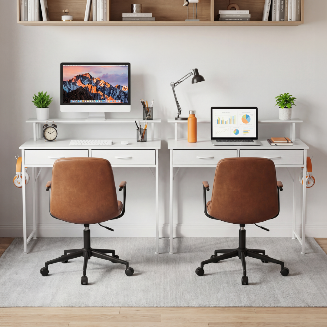 Computer Desk Small Home Office Bedroom Writing Study PC Table With Storage Space Fabric Side Bag Headphone Hook Metal Frame Adjustable