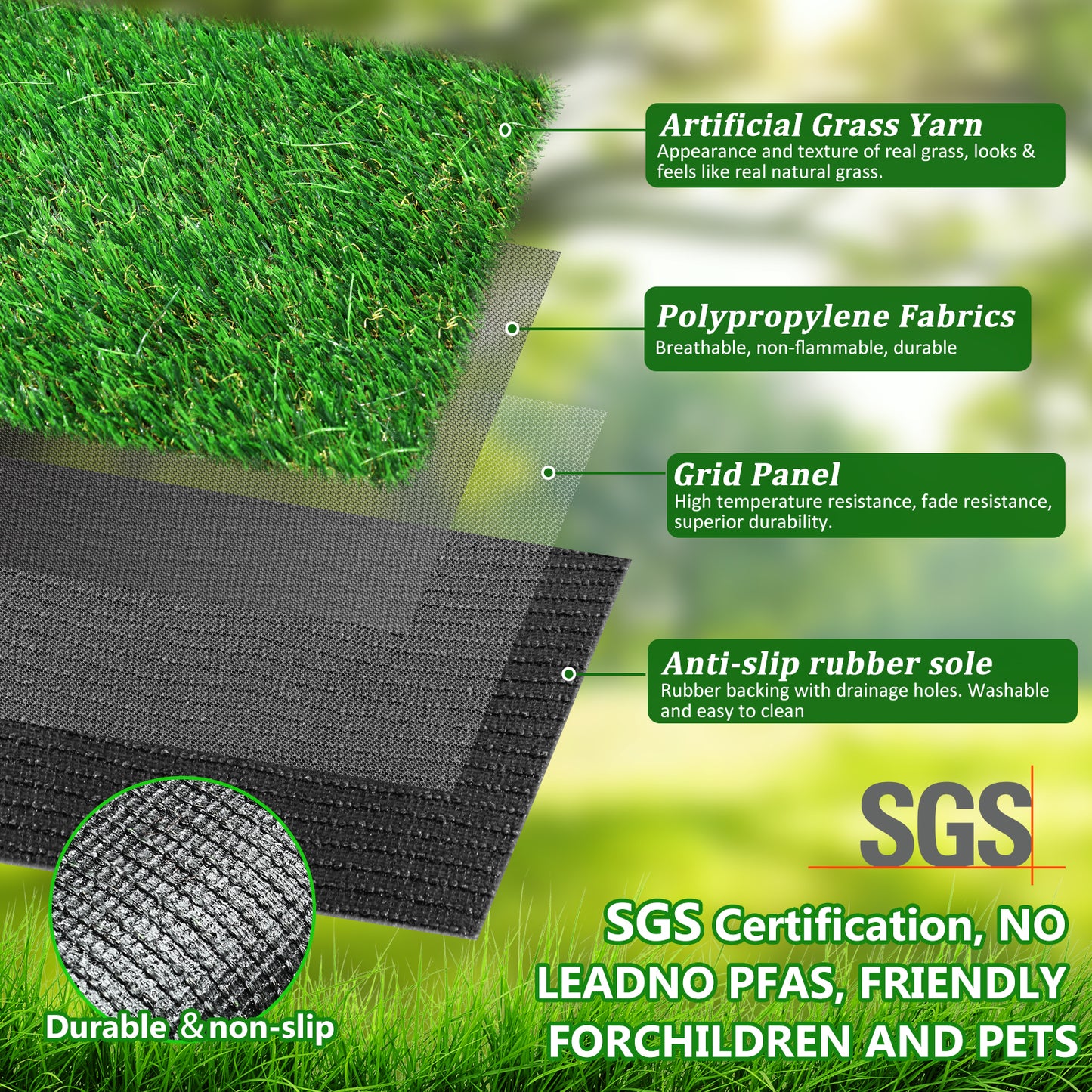 6.5FTX33FT Outdoor Artificial Grass Runner Rug, Thick Realistic Fake Grass Roll Decor Patio Balcony Garden Lawn, Dog Pets Turf Drain Mat, 1.38 Pile Height