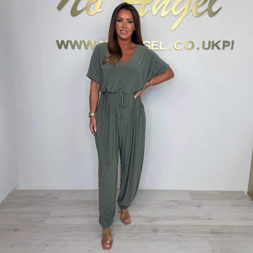 New-style Strap Fashion Solid-color Loose-fitting Jumpsuit