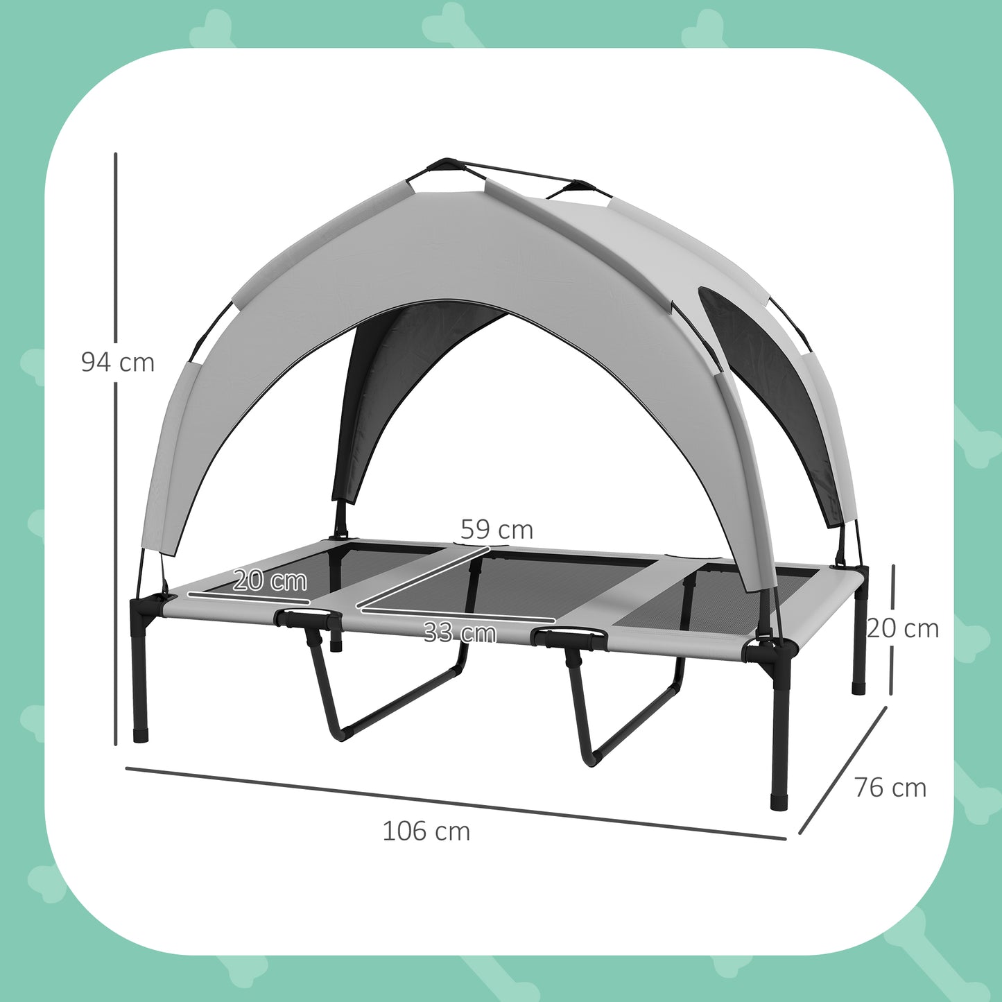 PawHut Cooling Raised Pet Bed W/ Washable Breathable Mesh, For Large Dogs, 106 X 76 X 94cm - Light Grey