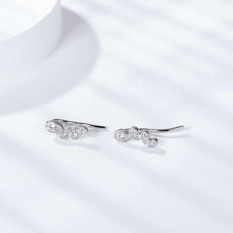 S925 Sterling Silver Moissanite Crawler Earrings Pear Cut Drop Earrings With GRA Certificate Platinum Plated Jewelry Gift Box Set For Women