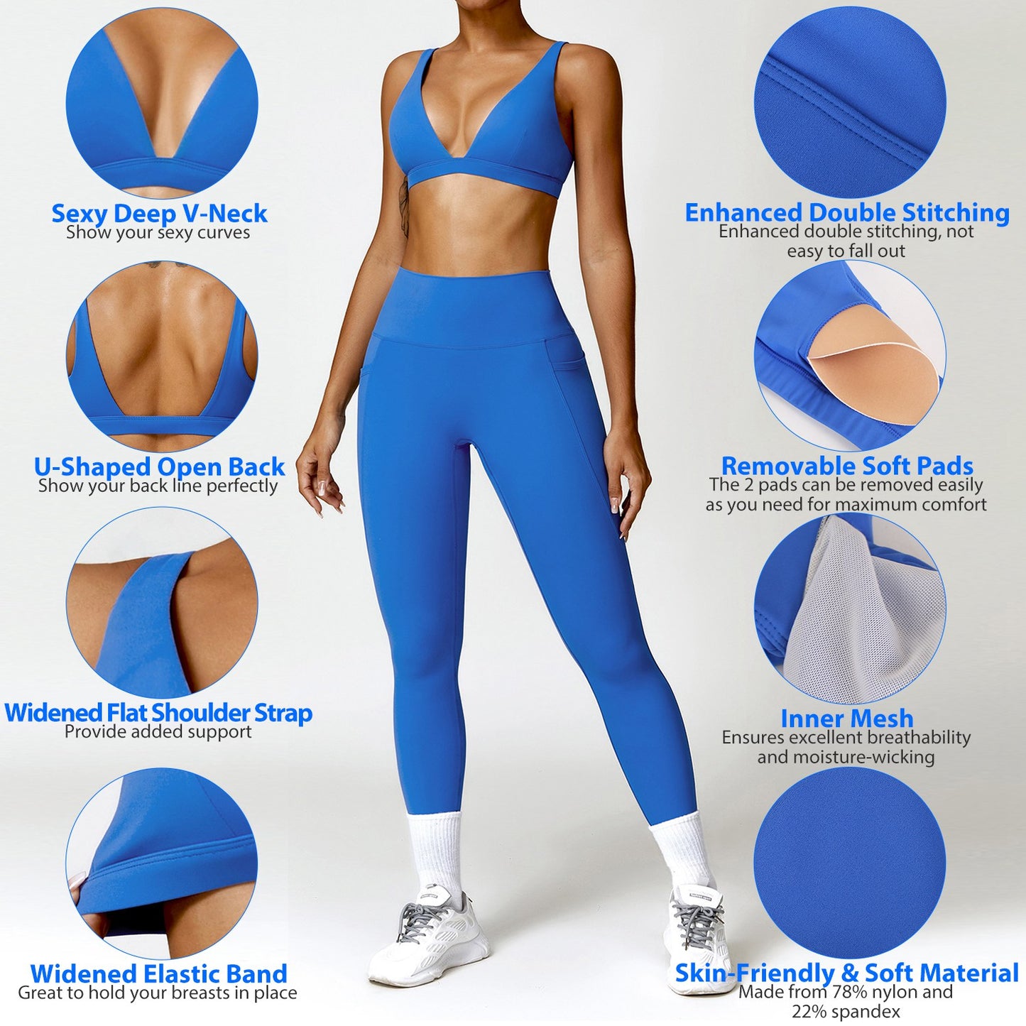 1Pc Women Deep V Neck Sports Bras U-Shaped Back Sport Bras Padded Strappy Crop Open Back Low Impact Bras Sexy Fitness Tank Tops With Removable Pads For Gym Yoga Workout Running