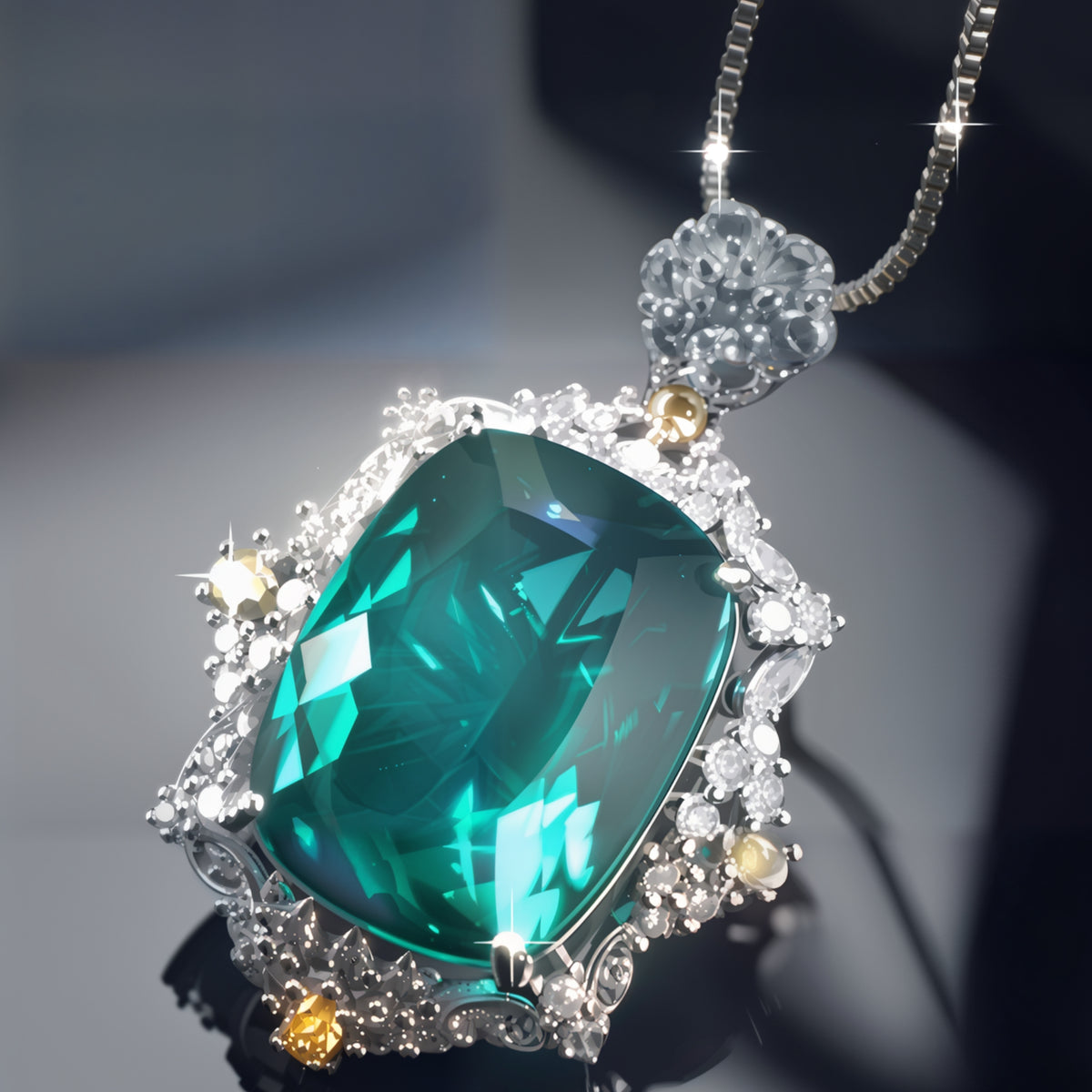 Oval Cut Simulated Emerald Halo Pendant Necklace For Women, Two-Tone Copper Plated Silver White CZ Vintage Royal Wedding Bridal Statement Jewelry Gift