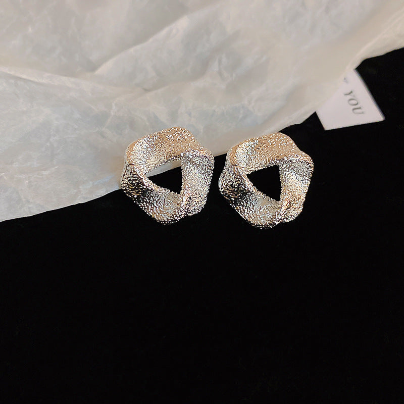Silver Needle Niche Fashion Earrings Women Flower Geometric Rhinestone Versatile