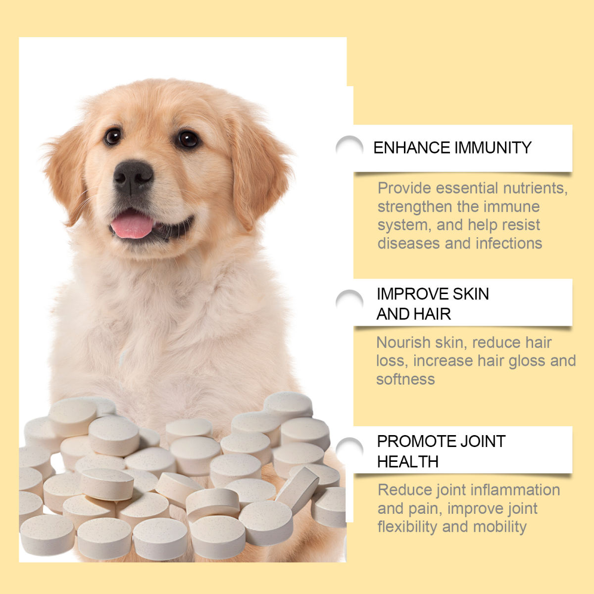 Dog Fish Oil Chewable Tablets,3 Skin & Coat Supplement For Itchy Skin, Seasonal Allergies, Support Bone, Digestion & Reproductive Health, 60 Tablets