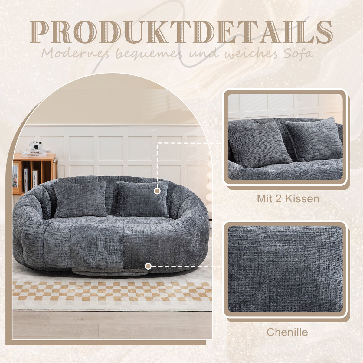 Bean Bag Sofa Lazy Sofa Durable Comfort Lounger High Back Bean Bag Chair Couch For Adults And Kids, Indoor & Outdoor, Accent Floor Soft Lounge Chair Gray Chenille