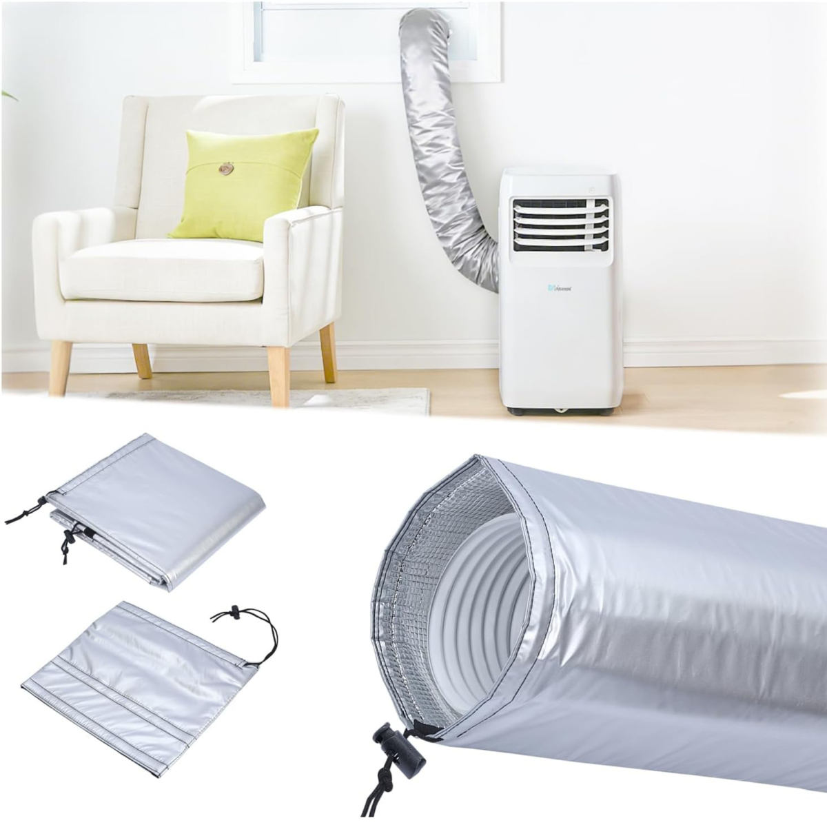 Portable Air Conditioner Hose Cover, Aluminum Foil Insulation, Expandable Dustproof Vent Pipe Sleeve, Energy Saving, Cooling Efficiency