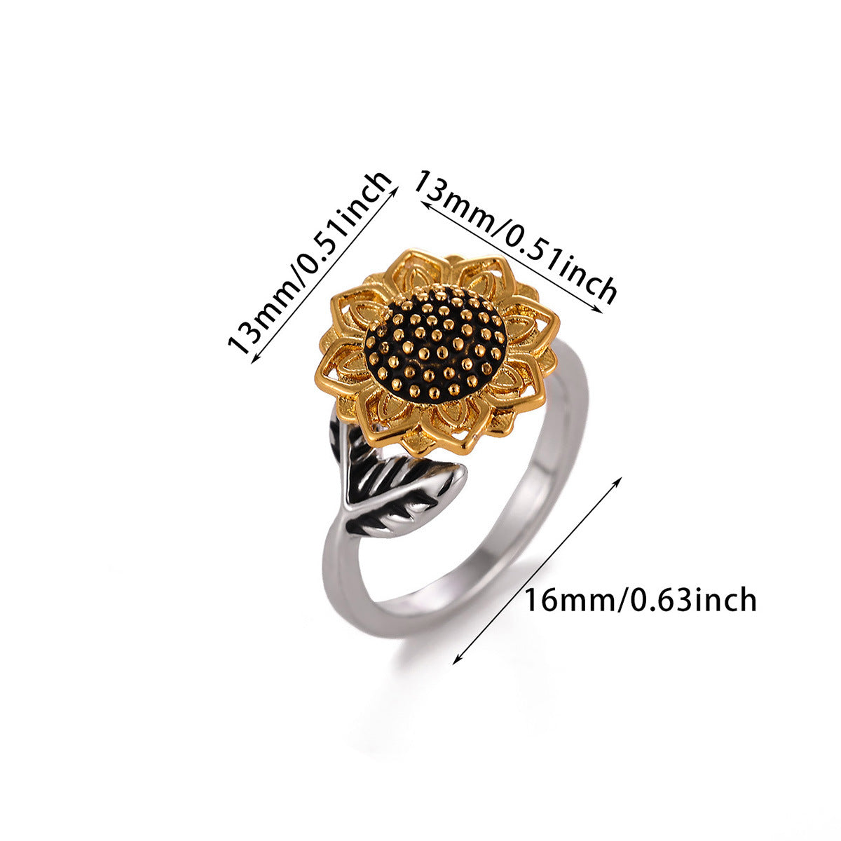 18K Gold Plated Anti-anxiety Ring Rotatable Full Gem Flower Finger Decor