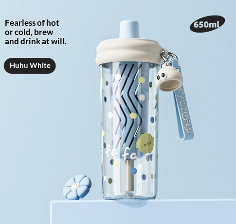 Tritan Straw Plastic Cup Portable Water Bottle With A Carrying Strap And A Cute Tea Infuser