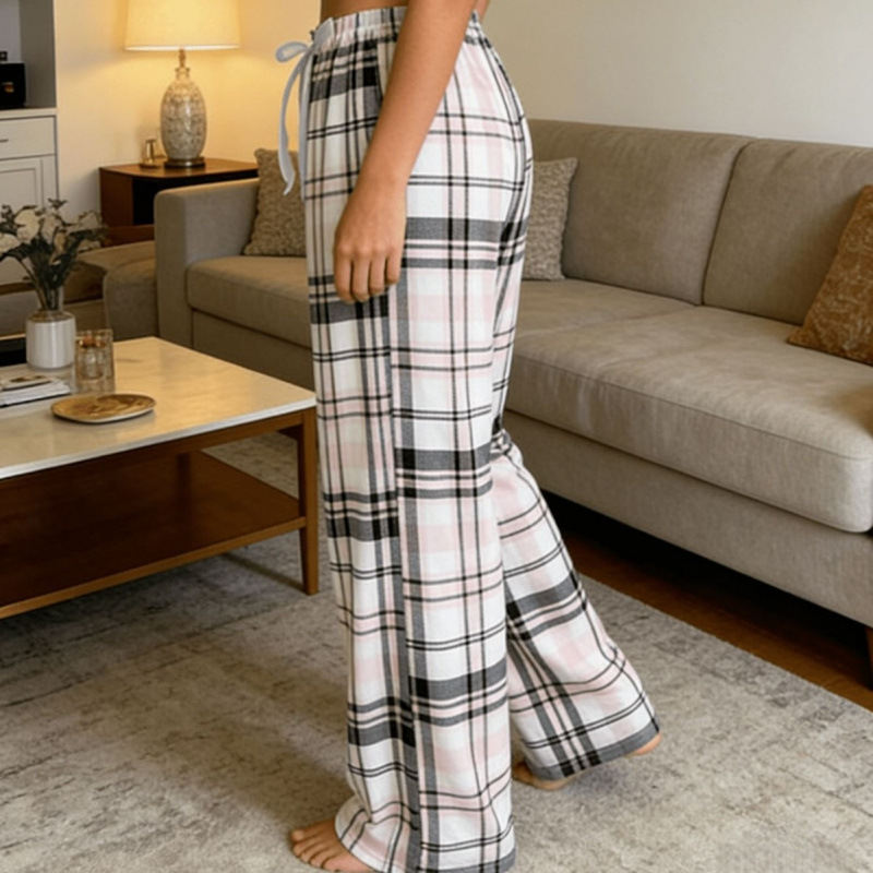 Color-block Plaid Womens Trousers Loose And Comfortable For Outdoor Wear