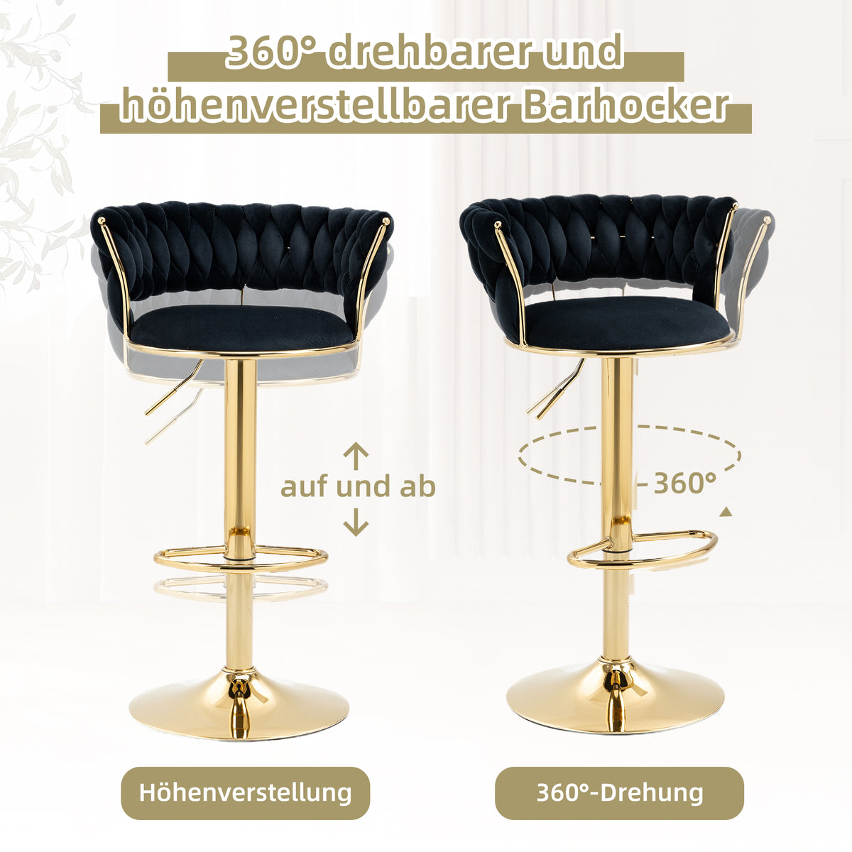 Old Sku W1880109443,Velvet 360 Swivel Bar Stool 2 Piece Set, Handmade Backrest One-button Adjustable Height Bar Stool, Very Soft Upholstered Kitchen Dining Chair, Kitchen Island
