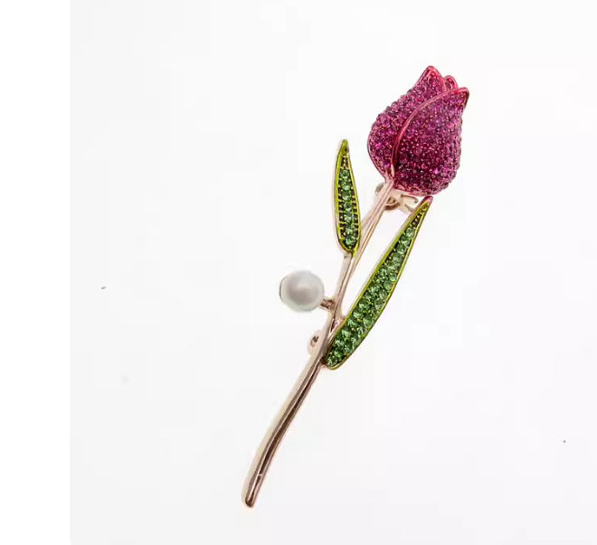 Fashionable Womens Red Love Gift Brooch Featuring A Bud Rose Design