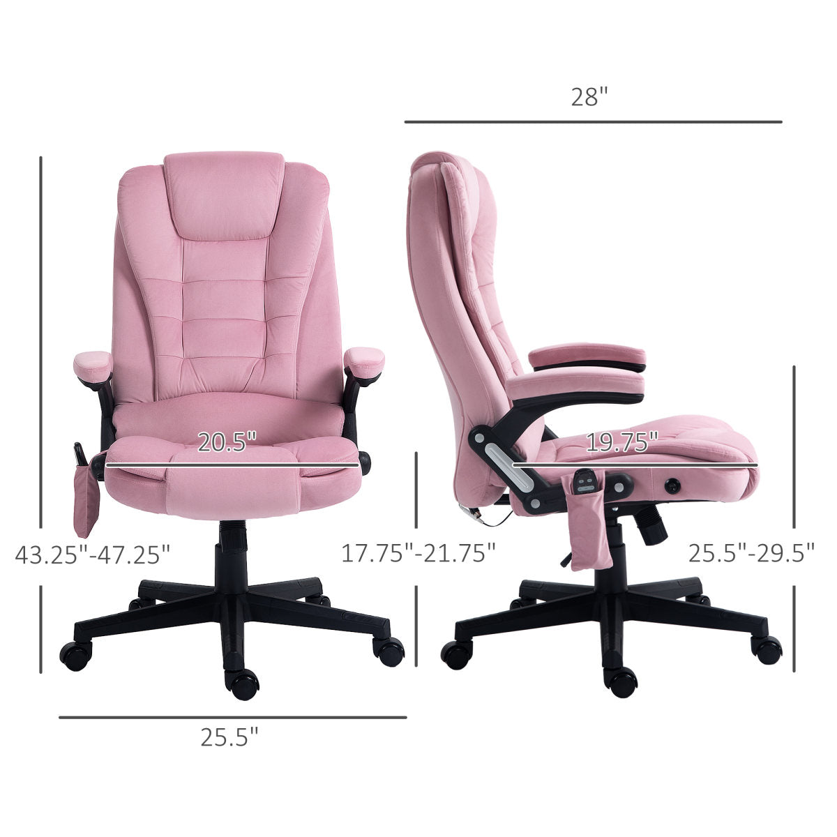6 Point Executive Office Chair with Heat, Velvet High Back Vibrating Massage Office Chair, Pink