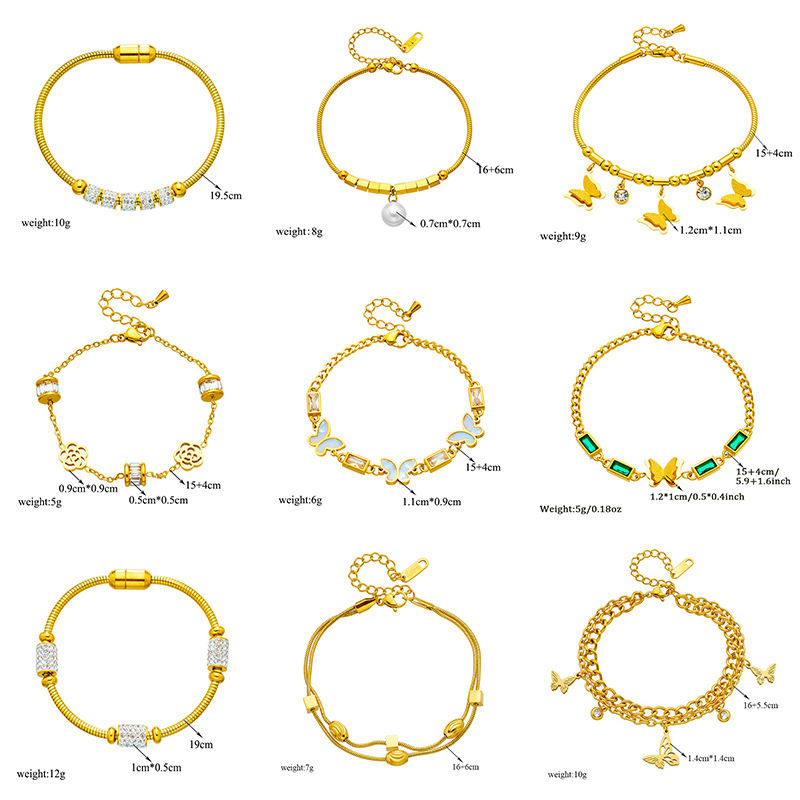 Gold-plated Butterfly Pearl Flower Rhinestone-embedded Accessories Bracelet