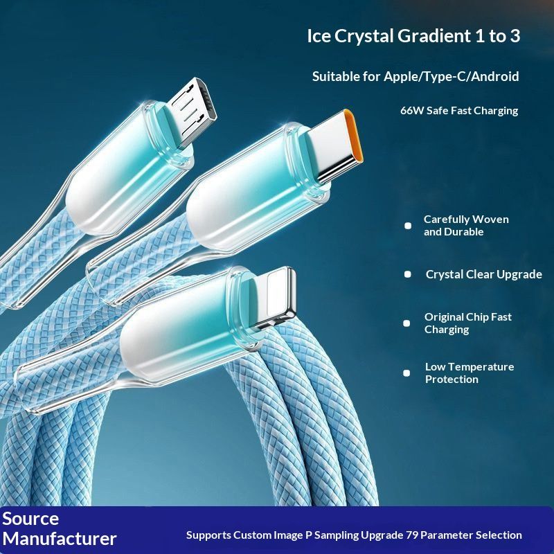 One-for-three Fast-charging Braided Data Cable With Ice-crystal Texture